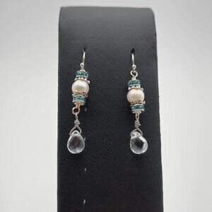 Sterling Silver Handmade Pearl And Quartz Earrings A3693